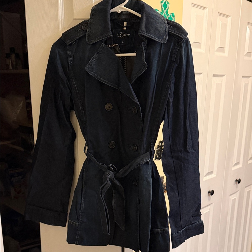 LOFT Dark Blue Double-Breasted Trench Coat